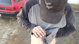 Heartwarming moment man rescues chipmunk from certain death