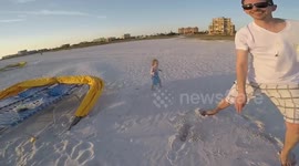 Swarmed by birds during cupcake fight by ocean