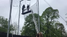 9 year old on the Flying Trapeze rig in London park