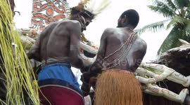 Bisj Pole Ceremony, Returning poles to longhouse, Omandecep, Asmat Region, Papua, Indonesia