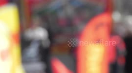 Mayday marches reach Trafalgar square to lison to trade union and other speakers by jim connor