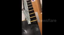 Moment water floods through student accommodation in Leeds