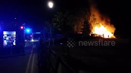 Fire brigade attending building fire in St Nicholas Park, Warwick