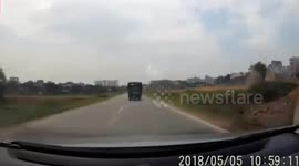 The car is overturned in an accident with a broken rickshaw