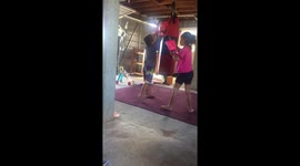 5 year old lesli teaching her 4 year old brother to box