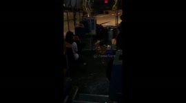 The Flood Water influx the bus moving on the road