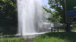 Burst water main near M3 in Bagshot, Surrey