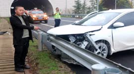 Out-of-control car spins and crashes into guardrails on motorway