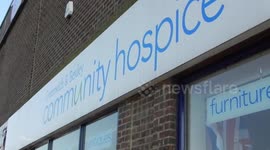 Royal wedding shop front at the Community Hospice charity shop Welling Kent