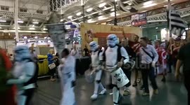 Marching band dressed as Star Wars stormtroopers