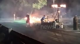 Dragster explodes into flames