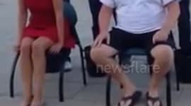 Ice bucket challenge with Rachel Riley outside Old Trafford