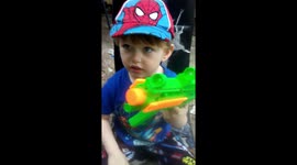 My son being cute age 4 years old toy gun and Spider-Man hat vlog