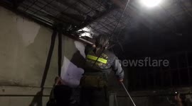 Python caught in grocery shop's roof