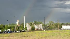 Rare occurence in the Denver sky with 2 rainbows on the east overlooking the city