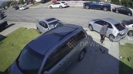 Dramatic footage shows vehicle losing control and swerving into two cars