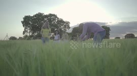Father and daughter in the countryside playing