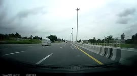 RAW FOOTAGE: Moment truck driver hurled from cabin after 'falling asleep at wheel without seatbelt'