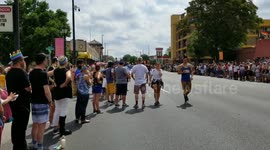LGTB pridefest Denver Colorado on Colfax and Fillmore. Flags from all over and speakers on top of coors light truck