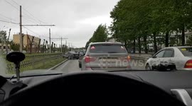 The car crashed into the fence in Russia