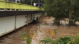 Swollen river in Hokkaido, Japan