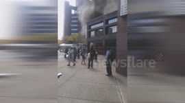 Fire outside a hospital in Brooklyn, New York