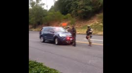 Portland resident mistakenly drives too close to DHS road block, is temporarily detained.