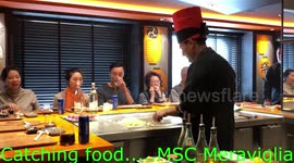 Lady Catches Egg @ Teppanyaki Egg Fun MSC Meraviglia Teppanyaki Experience