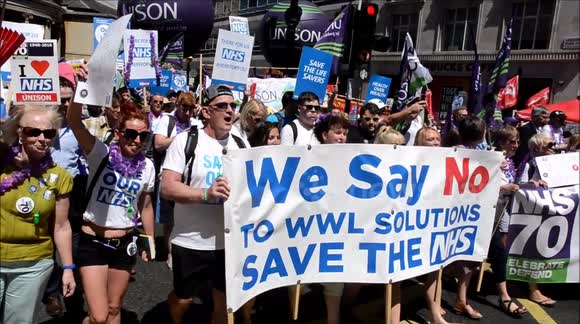 Mass protests against NHS cuts as service turns 70