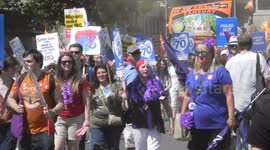5-70 birthday of the NHS demo in London by Jim Connor thousands of protesters in central London chanting Torys out asking the government for more money to help with services