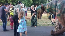 Ungainly dinosaur winds up swiping at passing people with its tail