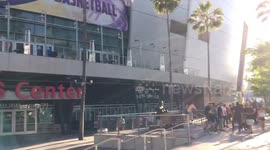 People celebrate at Staples Center for the Lebron James signing