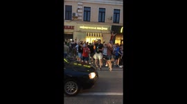Party on the streets of Moscow last night after they beat Spain