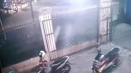 the moment car rammed motorcyclist recorded cctv