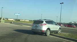 Car drives over the curb