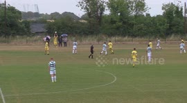 Amateur soccer player shows world class first touch.