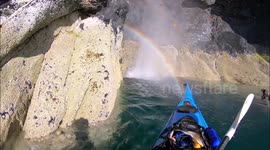 Mini-rainbow formed in Isle of Man cave by powerful water spray
