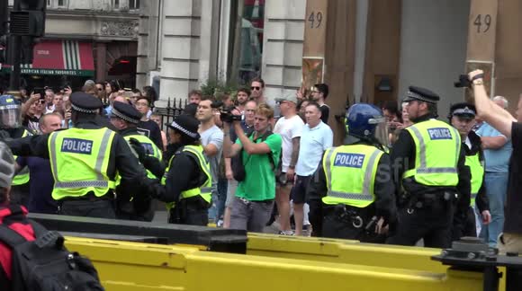 Riot police VS Demonstrators in London during Free Tommy Robinson protest