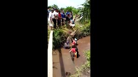 Angry mob catch huge crocodile in Indonesia