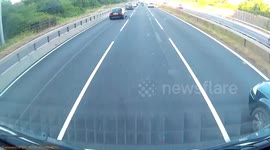 Van driver takes evasive action into the path of a truck