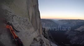 Climbers watch Base Jumpers at Yosemite Park