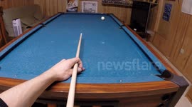 Teenager does amazing pool table trickshots