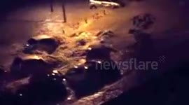 Cars Swept Away in Flooded Street in Montpellier