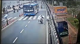 High-speed biker carries pedestrian along road after crash
