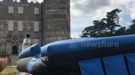 Human Cannonball Rodrigo Pérez  flies through the air at Bestival Festival 2018 , Lulworth Castle