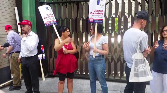 Supporters of ‘Make Britain great again’ campaign demonstrate outside Facebook headquarters in London