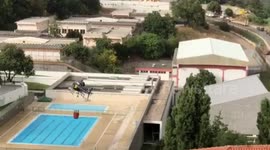 Firefighting helicopters collect water from pool in Portugal