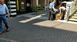 Police trying to catch a mouse right on 16th street mall next to shops and restaurants in downtown Denver CO. On video you see cops trapping a mouse with a box until they get him
