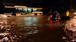 Toronto road flooding due to heavy rain at Lawrence West and Keele St