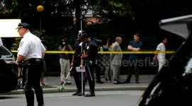 Interview with Mayor DeBlasio in front of 70 Park West, car accident bike vs Truck with DOA